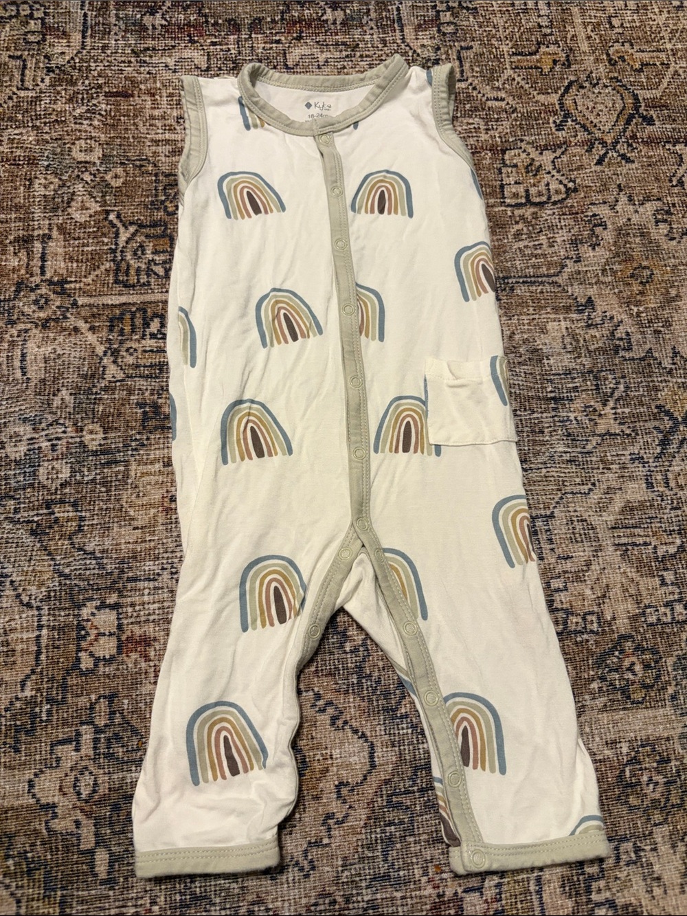 Rainbow sleeveless button-down romper